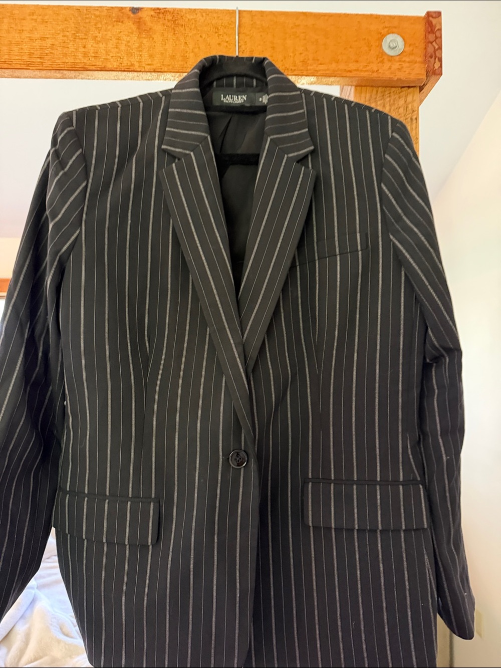 Lauren Ralph Lauren Black Pinstripe Single-Button Suit Blazer